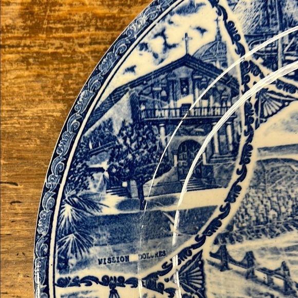Blue & White Decorative Plate Souvenir of San Francisco Oakland Bay Bridge KK466 - Picture 3 of 8